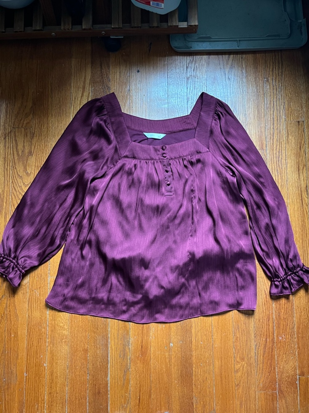 LC Lauren Conrad Plum Square-Neck Button Front Blouse